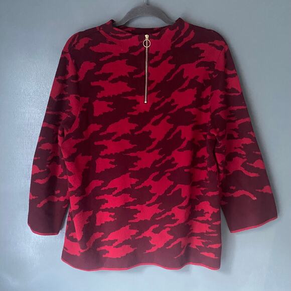 Chico's Women's XLP Red Tight Knit Camo Sweater Back Zipper Classic Colorful - Picture 7 of 8